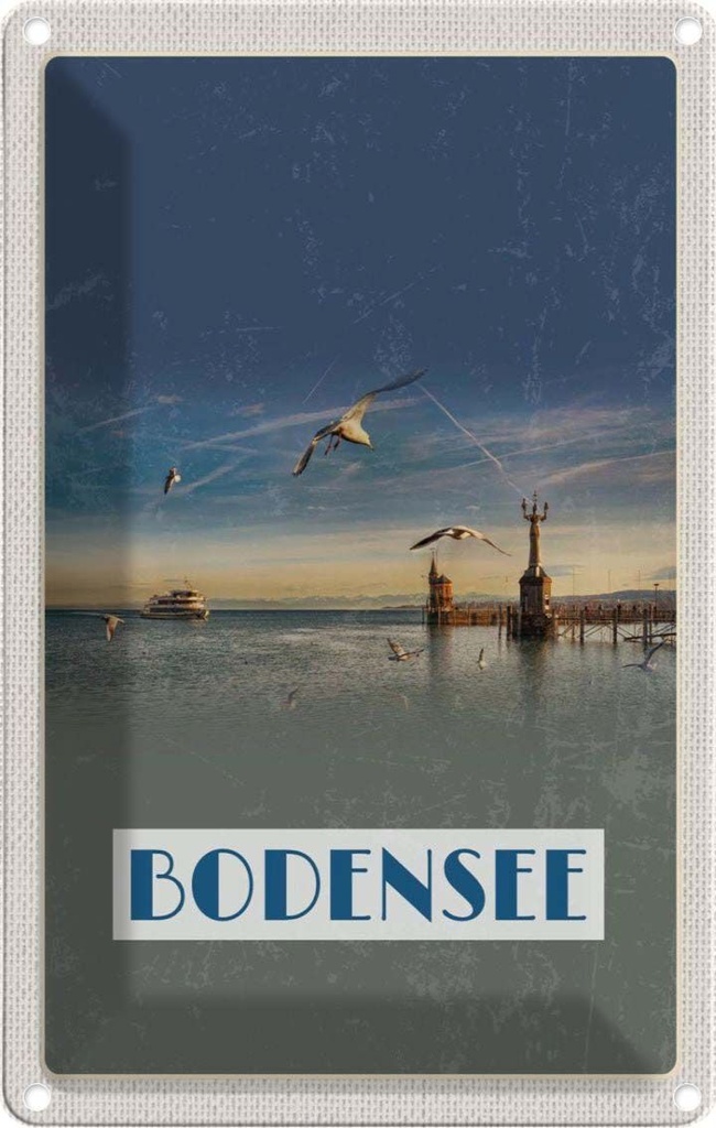[LA-1782273] Blechschild 18x12 cm Bodensee Deutschland Strand See Möwe Bildmotiv Reisemotiv Abenteuer Reisen Urlaub