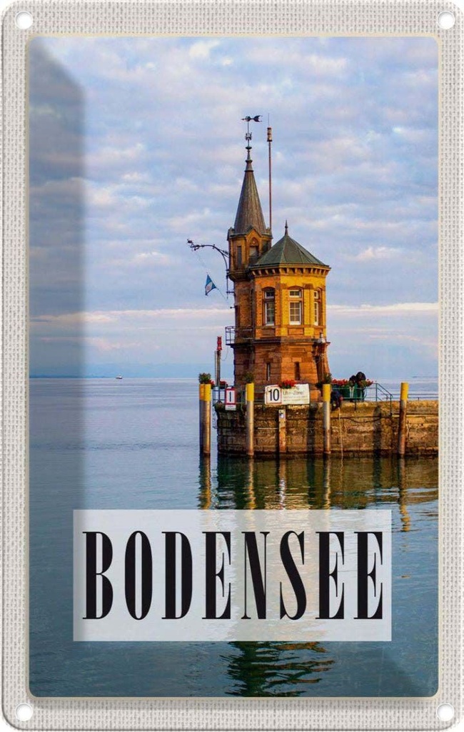 [LA-1782280] Blechschild 18x12 cm Bodensee Deutschland Haus See Bildmotiv Reisemotiv Abenteuer Reisen Urlaub