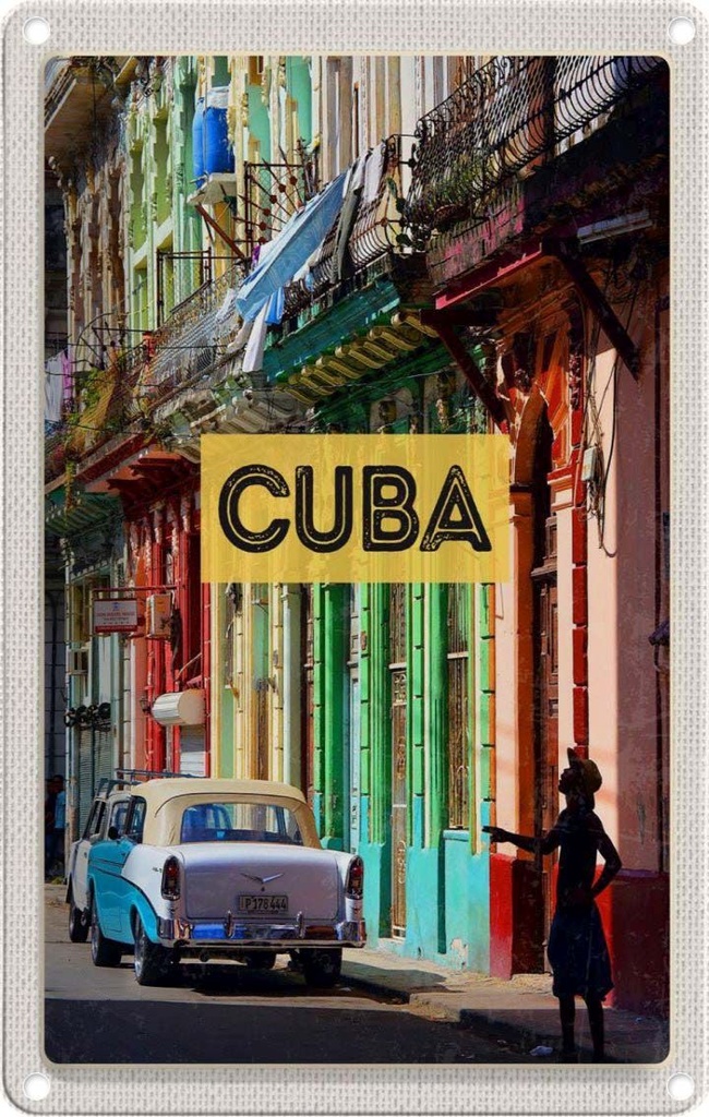 [LA-1782291] Blechschild 18x12 cm Cuba Karibik Oldtimer Haus Gasse Bildmotiv Reisemotiv Abenteuer Reisen Urlaub