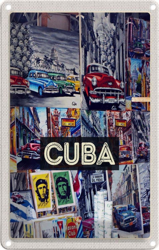 [LA-1782292] Blechschild 18x12 cm Cuba Karibik Freiheit Stadt Gemälde Bildmotiv Reisemotiv Abenteuer Reisen Urlaub