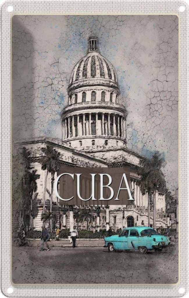 [LA-1782295] Blechschild 18x12 cm Cuba Karibik Gemälde Oldtimer Bildmotiv Reisemotiv Abenteuer Reisen Urlaub