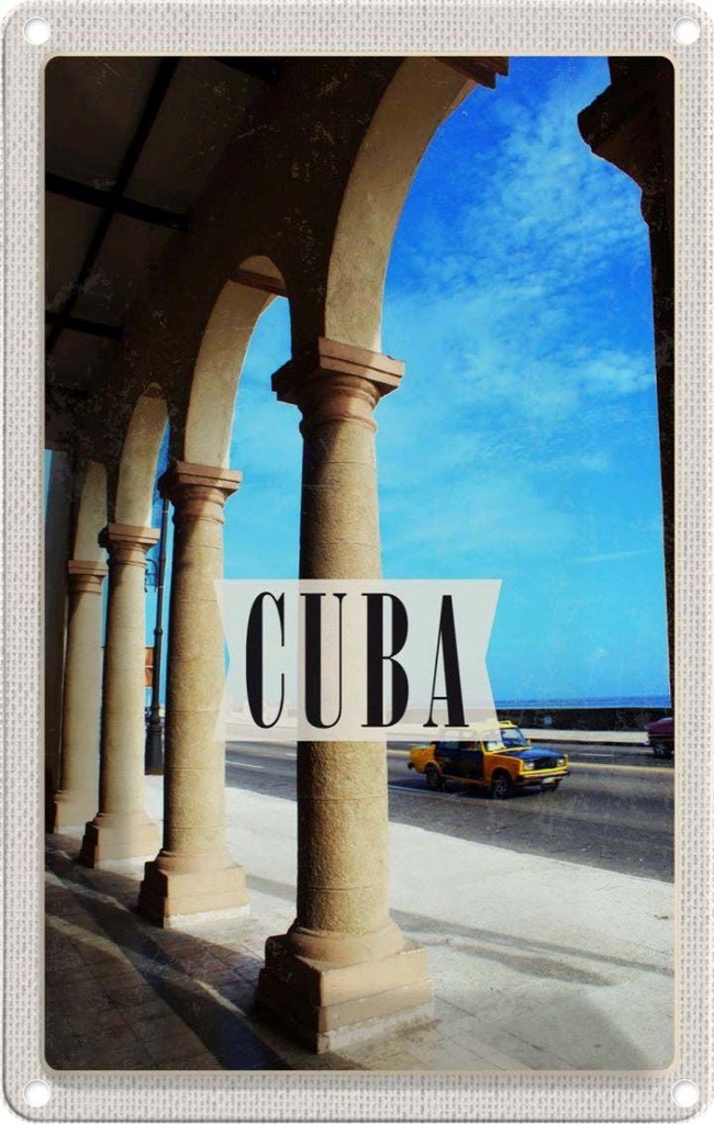 [LA-1782301] Blechschild 18x12 cm Cuba Karibik Straße Auto Gemälde Bildmotiv Reisemotiv Abenteuer Reisen Urlaub