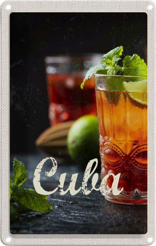 [LA-1782305] Blechschild 18x12 cm Cuba Karibik Cocktail Limette Minze Bildmotiv Reisemotiv Abenteuer Reisen Urlaub