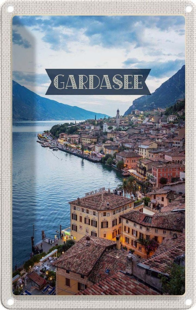[LA-1782307] Blechschild 18x12 cm Gardasee Italien Aussicht Stadt See Bildmotiv Reisemotiv Abenteuer Reisen Urlaub