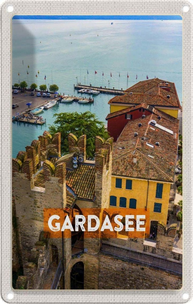 [LA-1782313] Blechschild 18x12 cm Gardasee Italien Urlaub Boote Blick auf See Bildmotiv Reisemotiv Abenteuer Reisen
