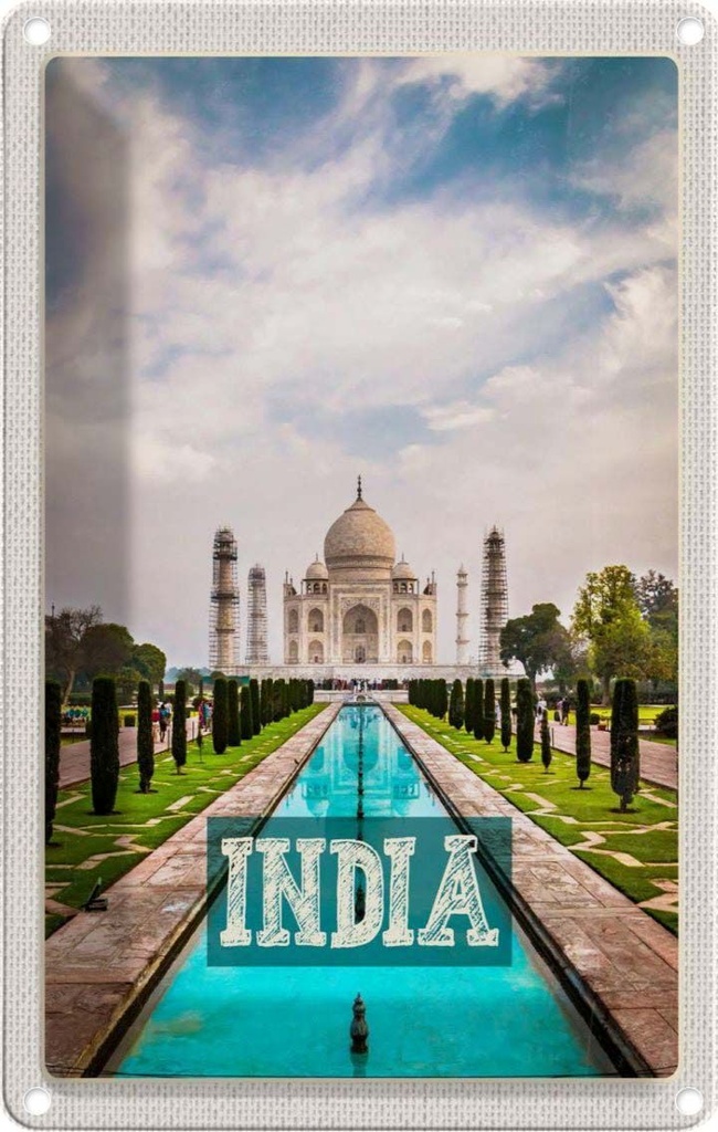 [LA-1782315] Blechschild 18x12 cm Indien Taj Mahal Agra Garten Bildmotiv Reisemotiv Abenteuer Reisen Urlaub