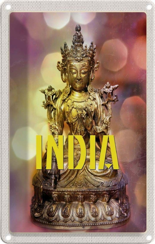 [LA-1782317] Blechschild 18x12 cm Indien Skulptur Buddhistische Göttin Bildmotiv Reisemotiv Abenteuer Reisen Urlaub