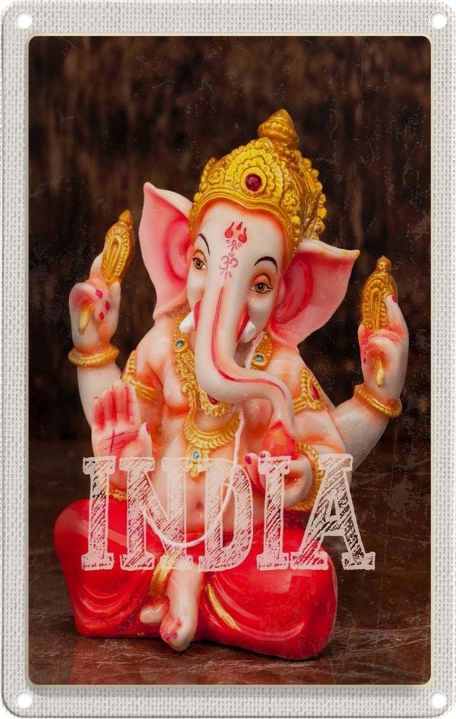 [LA-1782318] Blechschild 18x12 cm Indien Skulptur Ganesha Gott Hindu Bildmotiv Reisemotiv Abenteuer Reisen Urlaub