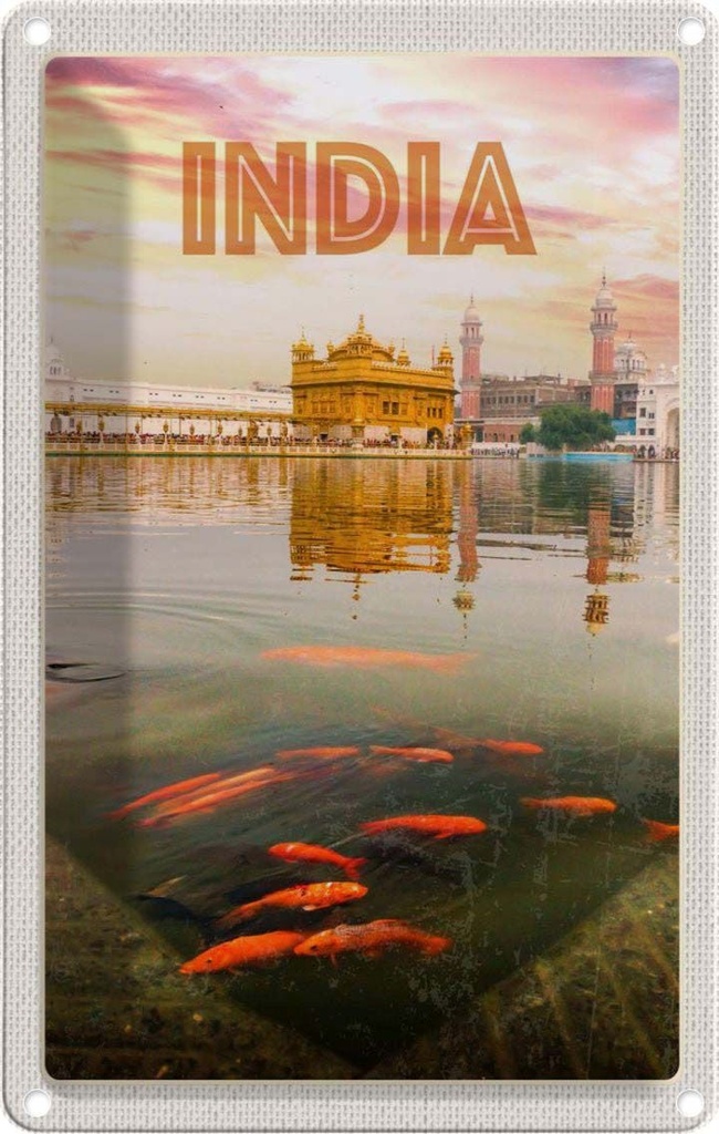 [LA-1782320] Blechschild 18x12 cm Indien Tempel Amritsar Heilliger See Bildmotiv Reisemotiv Abenteuer Reisen Urlaub