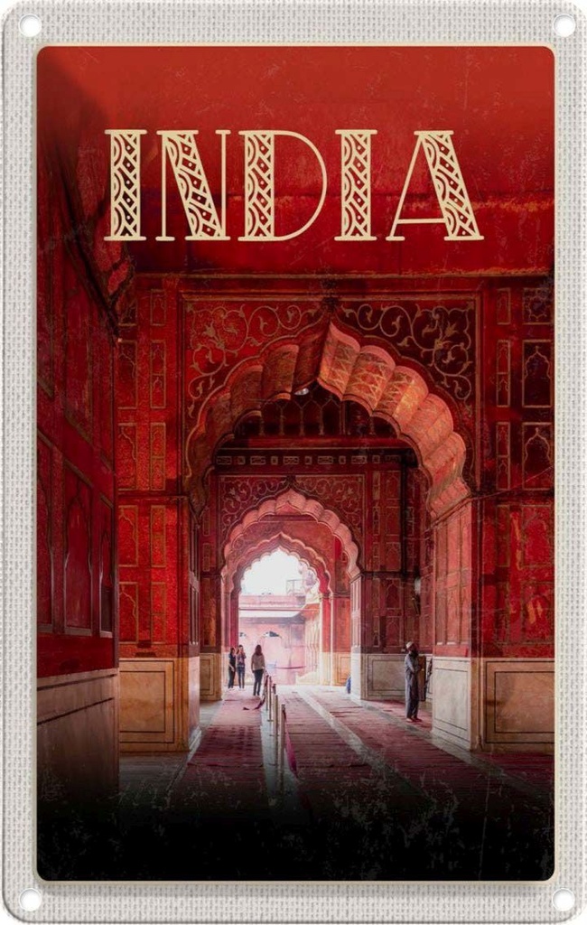 [LA-1782324] Blechschild 18x12 cm Indien Inner Urlaub Moschee rot beten Islam Bildmotiv Reisemotiv Abenteuer Reisen