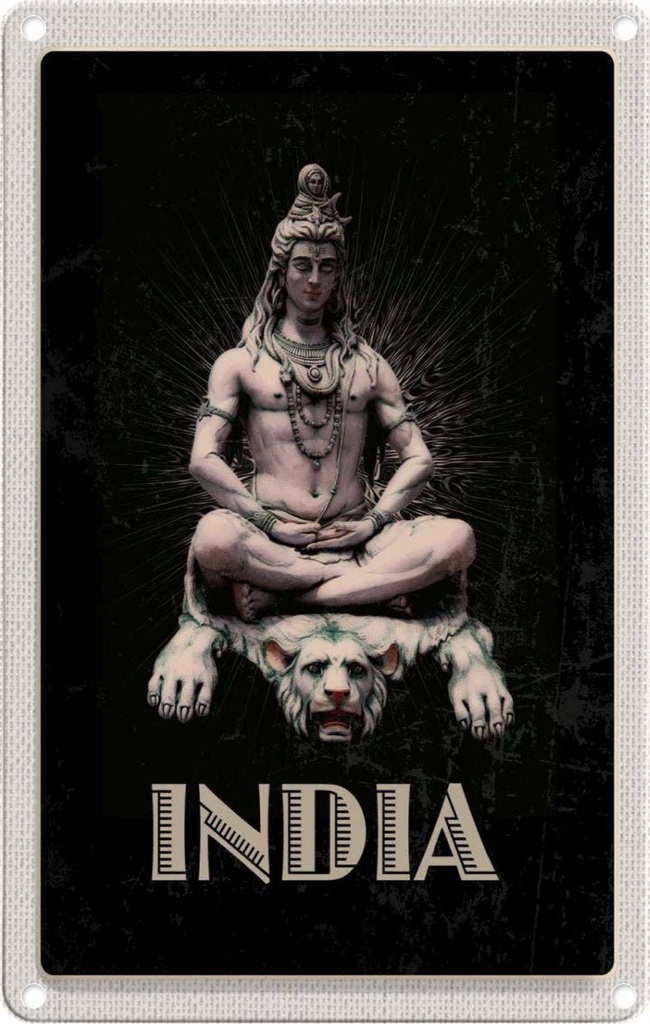 [LA-1782326] Blechschild 18x12 cm Indien Gott Buddhismus Löwe Meditieren Bildmotiv Reisemotiv Abenteuer Reisen Urlaub