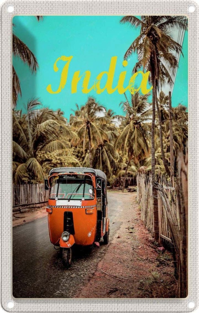 [LA-1782330] Blechschild 18x12 cm Indien Straße Urlaub Tuk Taxi Asien Bildmotiv Reisemotiv Abenteuer Reisen
