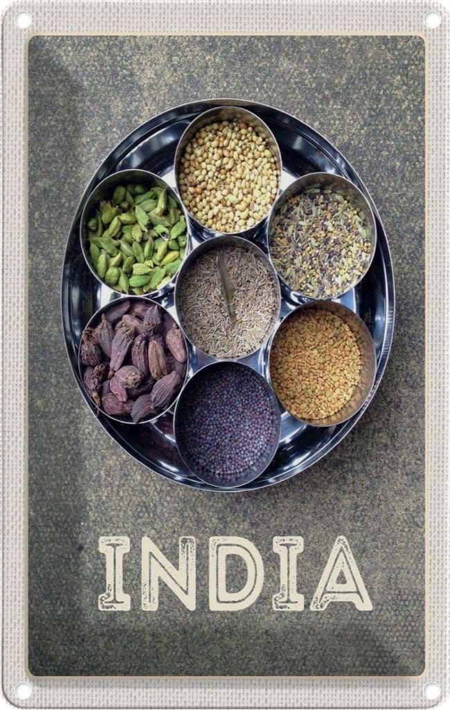 [LA-1782331] Blechschild 18x12 cm Indien Gewürze Fennel Cardamom Anise Bildmotiv Reisemotiv Abenteuer Reisen Urlaub