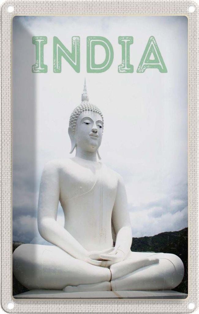 [LA-1782332] Blechschild 18x12 cm Indien weiße Skulptur meditieren Gott Bildmotiv Reisemotiv Abenteuer Reisen Urlaub