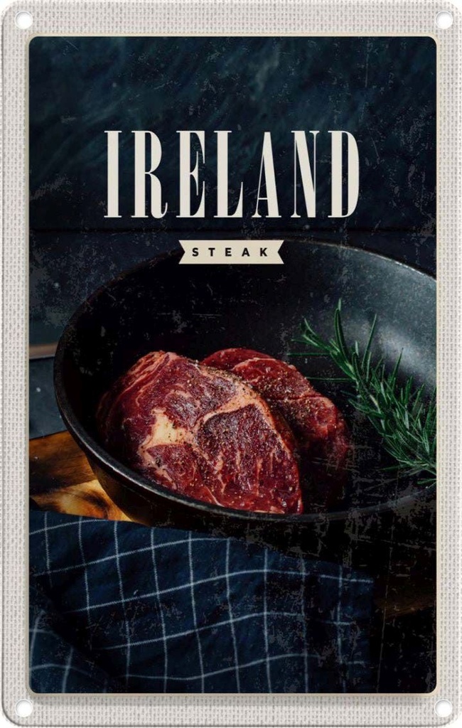 [LA-1782339] Blechschild 18x12 cm Irland Steak angebraten Pfeffer Bildmotiv Reisemotiv Abenteuer Reisen Urlaub