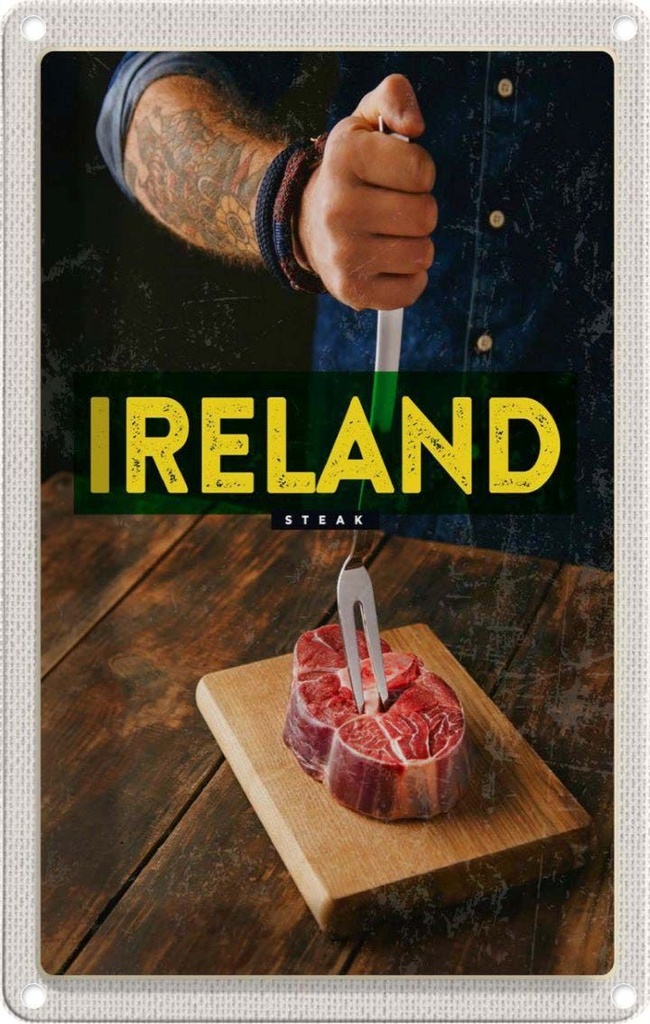 [LA-1782340] Blechschild 18x12 cm Irland irländisches Hereford Steak Bildmotiv Reisemotiv Abenteuer Reisen Urlaub