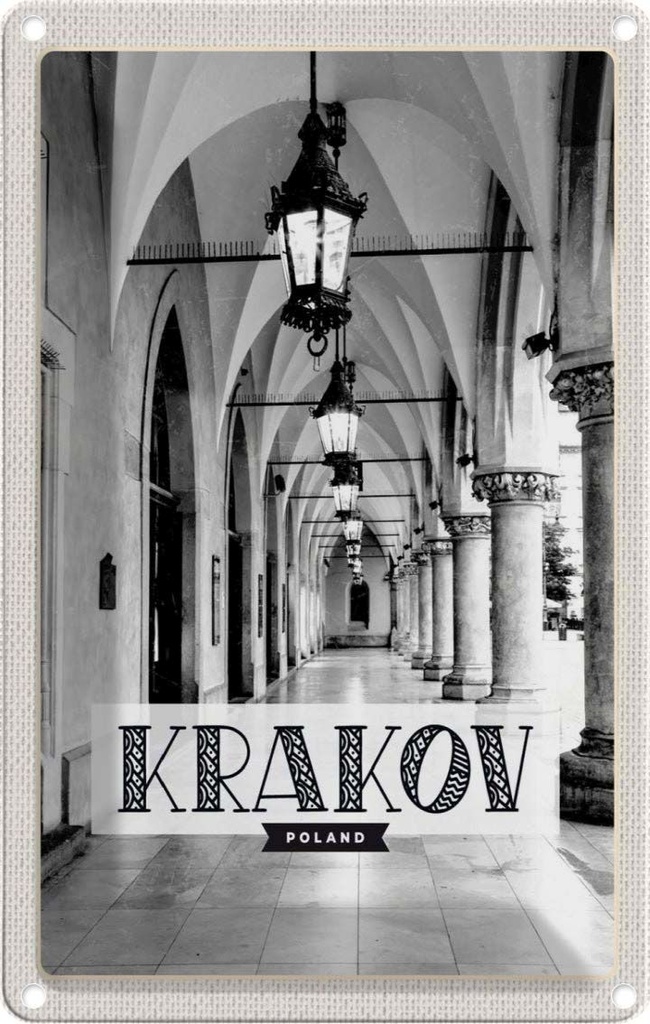 [LA-1782349] Blechschild 18x12 cm Krakow Kleinpolen schwarz weiß Gang Bildmotiv Reisemotiv Abenteuer Reisen Urlaub