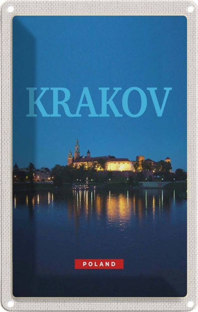 [LA-1782360] Blechschild 18x12 cm Krakow Polen Nacht Kirsche See Bildmotiv Reisemotiv Abenteuer Reisen Urlaub