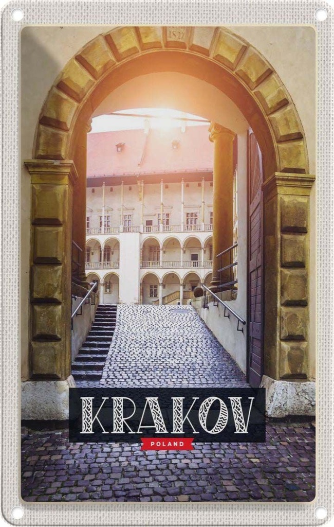 [LA-1782364] Blechschild 18x12 cm Krakow Turm Mittelalter Gemälde Bildmotiv Reisemotiv Abenteuer Reisen Urlaub