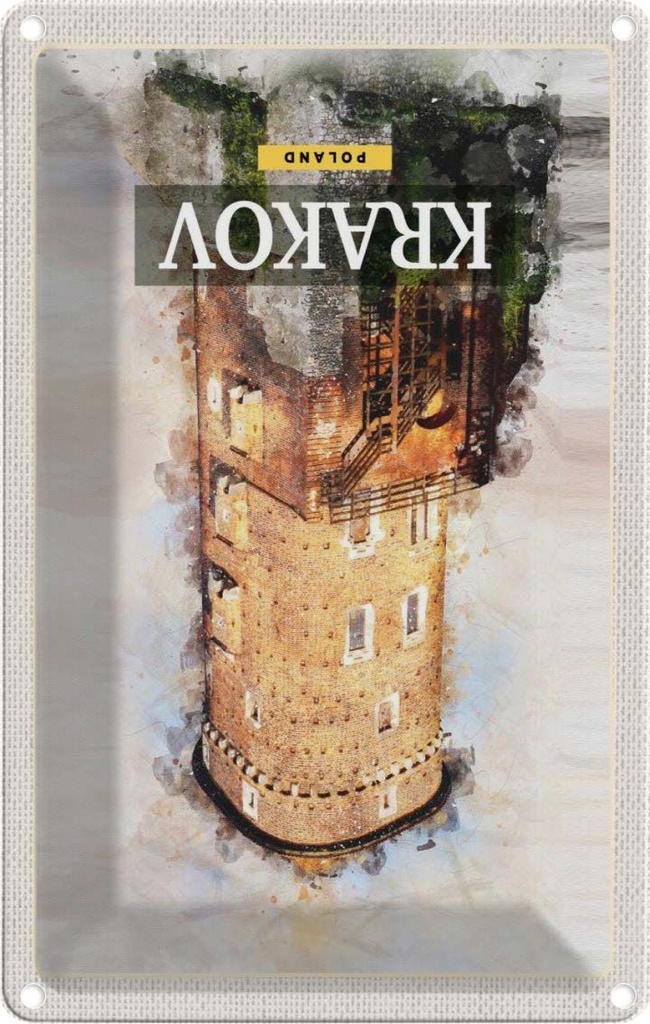 [LA-1782365] Blechschild 18x12 cm Krakow Turm Gemälde Trip Reiseziel Bildmotiv Reisemotiv Abenteuer Reisen Urlaub