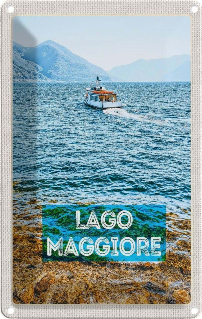 [LA-1782367] Blechschild 18x12 cm Lago Maggiore Urlaub Italien Insel Boot Meer Bildmotiv Reisemotiv Abenteuer Reisen