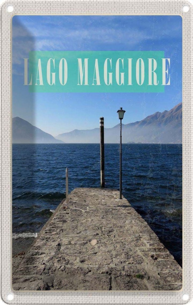 [LA-1782369] Blechschild 18x12 cm Lago Maggiore Insel Meer Gebirge Bildmotiv Reisemotiv Abenteuer Reisen Urlaub