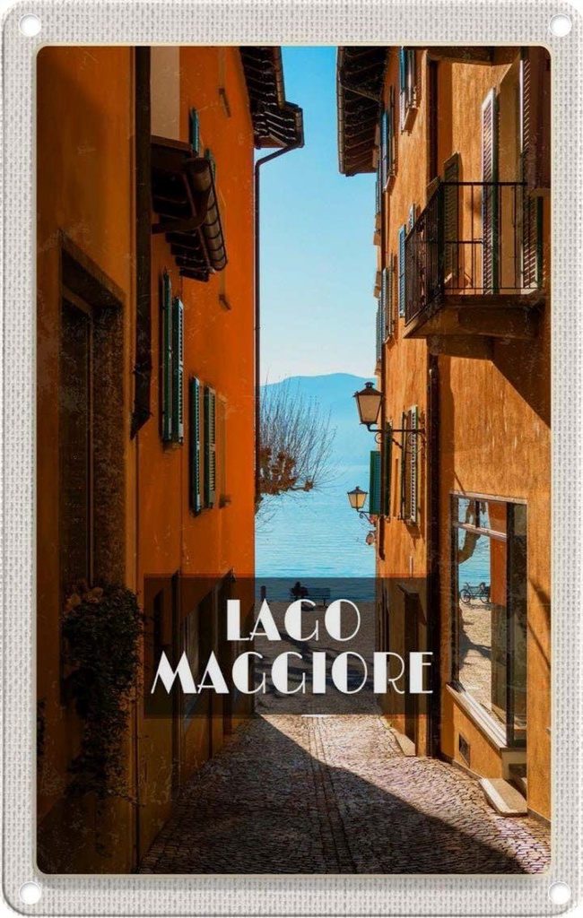 [LA-1782370] Blechschild 18x12 cm Lago Maggiore Straße Häuser Gemälde Bildmotiv Reisemotiv Abenteuer Reisen Urlaub