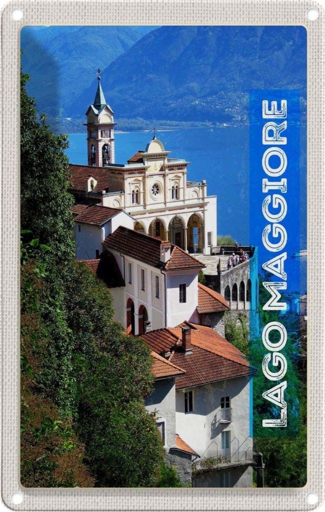 [LA-1782371] Blechschild 18x12 cm Lago Maggiore Urlaub Aussicht auf Meer Stadt Bildmotiv Reisemotiv Abenteuer Reisen