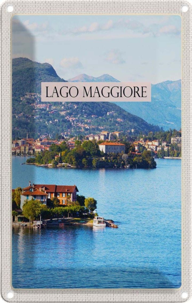 [LA-1782374] Blechschild 18x12 cm Lago Maggiore Urlaub Aussicht auf Insel Meer Bildmotiv Reisemotiv Abenteuer Reisen