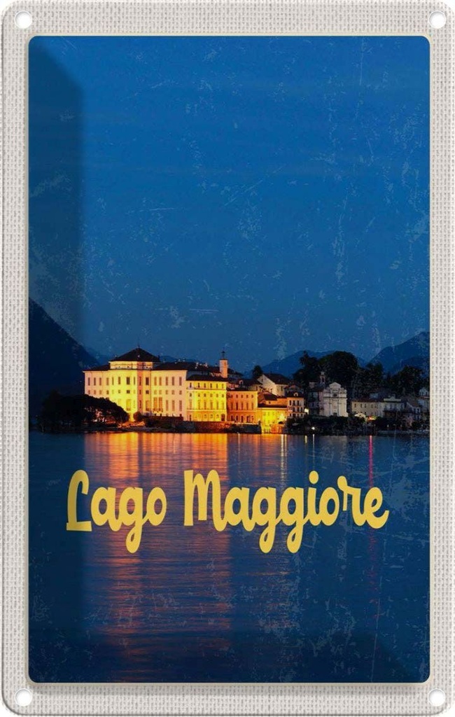 [LA-1782377] Blechschild 18x12 cm Lago Maggiore Urlaub Insel bei Nacht Meer Bildmotiv Reisemotiv Abenteuer Reisen