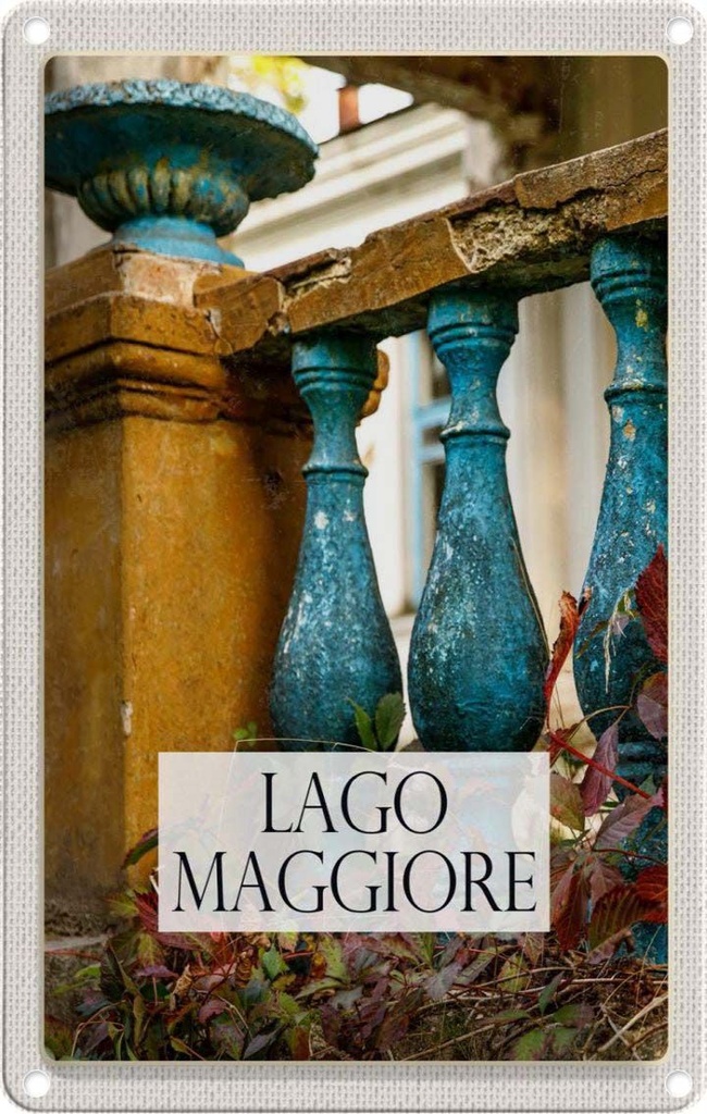 [LA-1782378] Blechschild 18x12 cm Lago Maggiore Balkon Gemälde Stein Bildmotiv Reisemotiv Abenteuer Reisen Urlaub