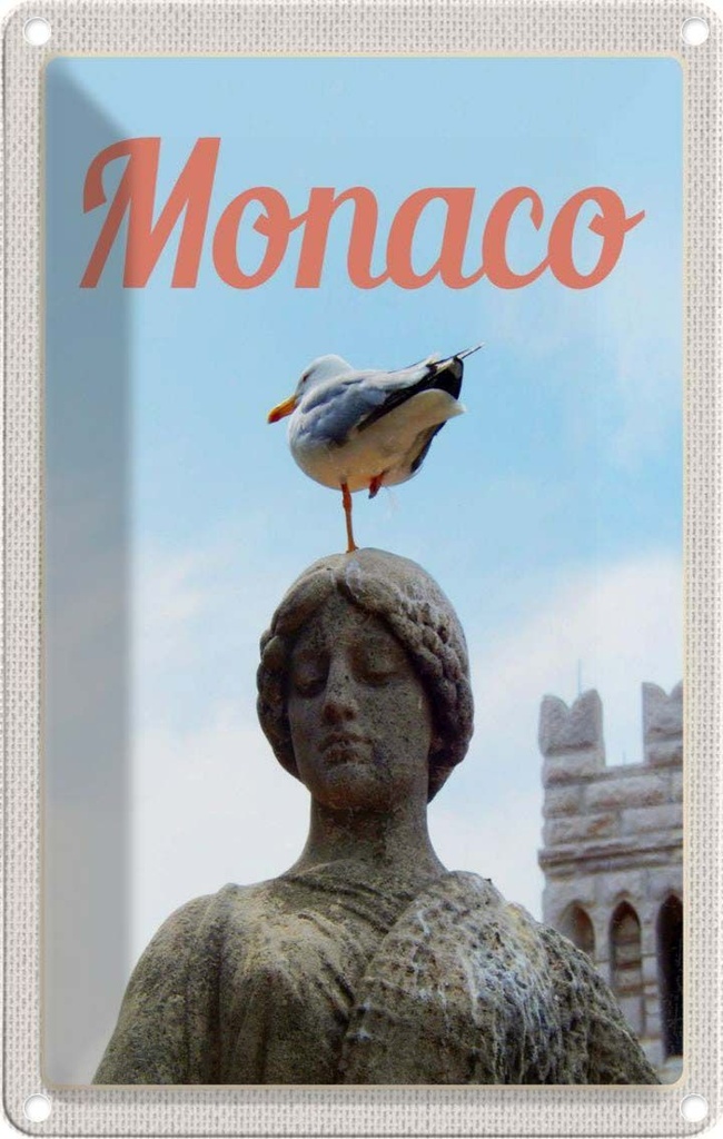 [LA-1782381] Blechschild 18x12 cm Monaco Frankreich Europa Skulptur Vogel Bildmotiv Reisemotiv Abenteuer Reisen Urlaub