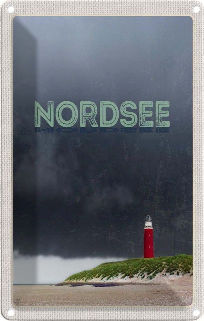 [LA-1782392] Blechschild 18x12 cm Nordsee Leuchtturm Gewitter Bildmotiv Reisemotiv Abenteuer Reisen Urlaub
