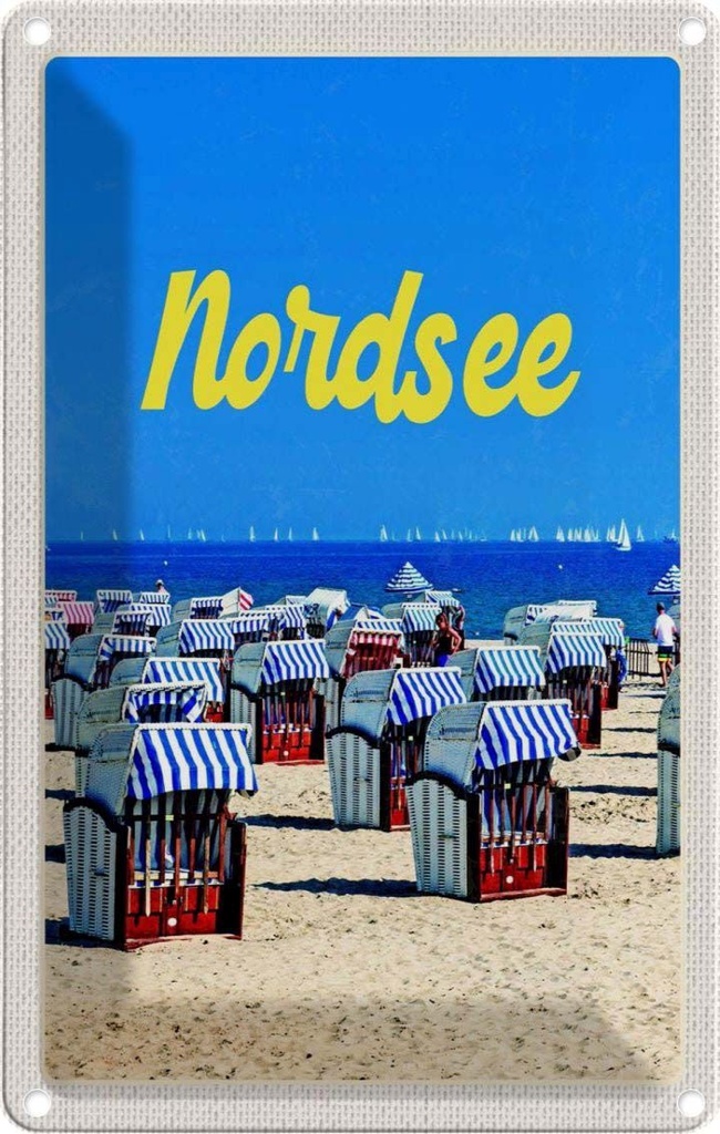 [LA-1782394] Blechschild 18x12 cm Nordsee Strand Strandkorb Meer Bildmotiv Reisemotiv Abenteuer Reisen Urlaub