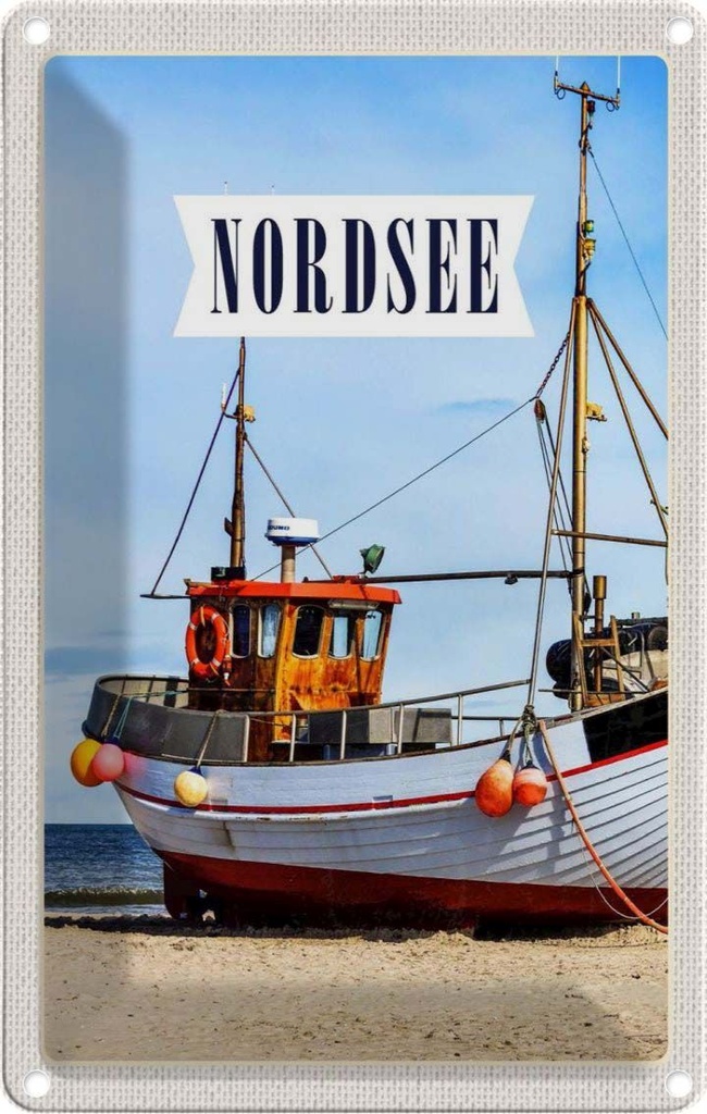 [LA-1782395] Blechschild 18x12 cm Nordsee Strand Reise Schiff Meer Bildmotiv Reisemotiv Abenteuer Reisen Urlaub