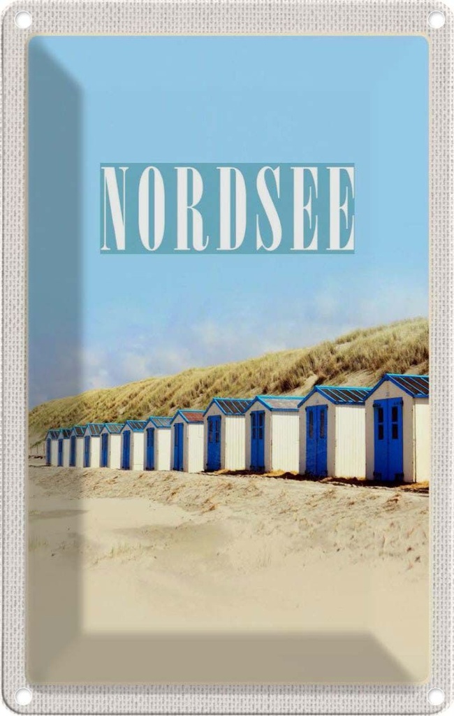 [LA-1782397] Blechschild 18x12 cm Nordsee Strand Strandhäuschen Sonne Bildmotiv Reisemotiv Abenteuer Reisen Urlaub
