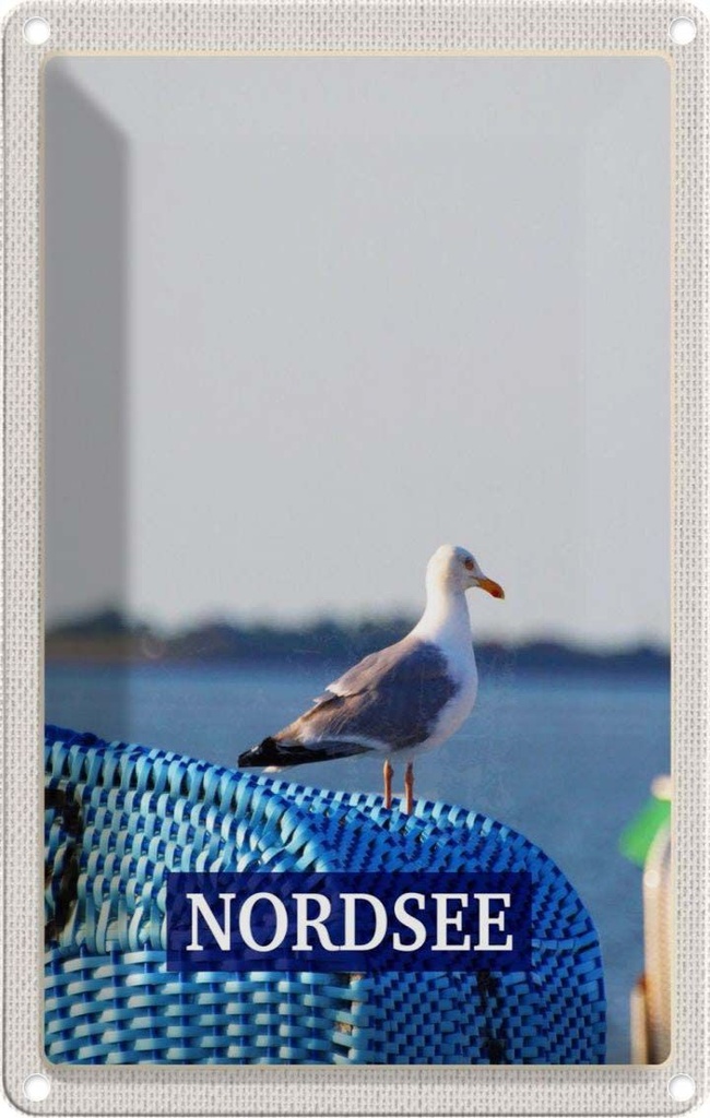 [LA-1782398] Blechschild 18x12 cm Nordsee Möwe Strand MeerTrip Bildmotiv Reisemotiv Abenteuer Reisen Urlaub