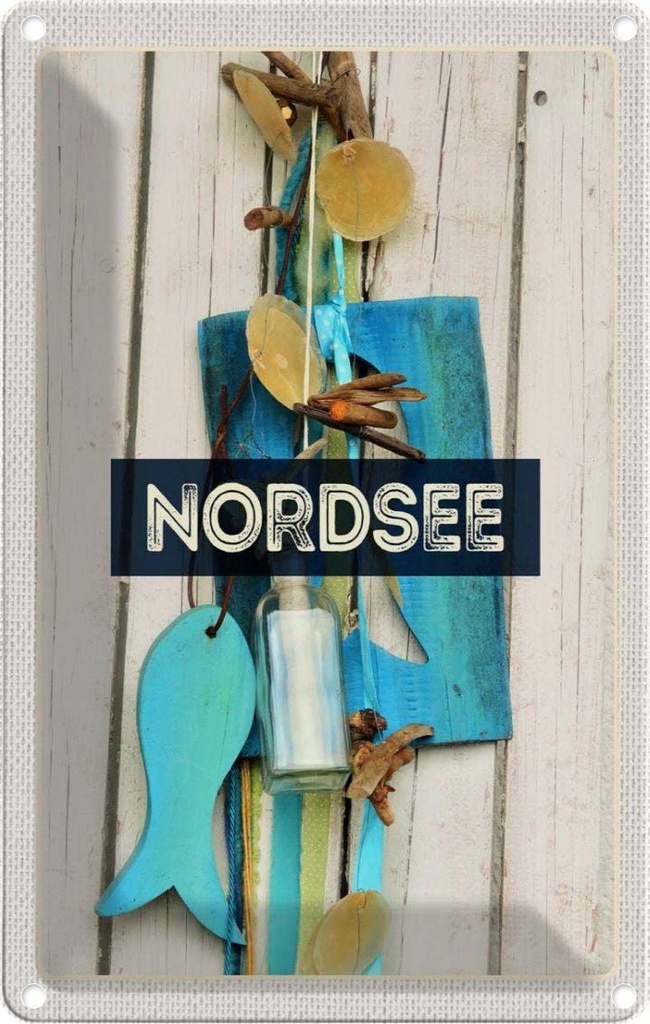 [LA-1782399] Blechschild 18x12 cm Nordsee Anhänger Fisch Holz Bildmotiv Reisemotiv Abenteuer Reisen Urlaub