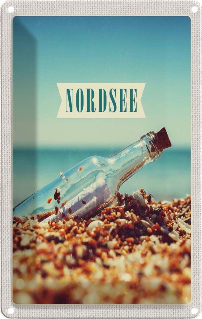 [LA-1782400] Blechschild 18x12 cm Nordsee Strand Meer Flaschenpost Bildmotiv Reisemotiv Abenteuer Reisen Urlaub