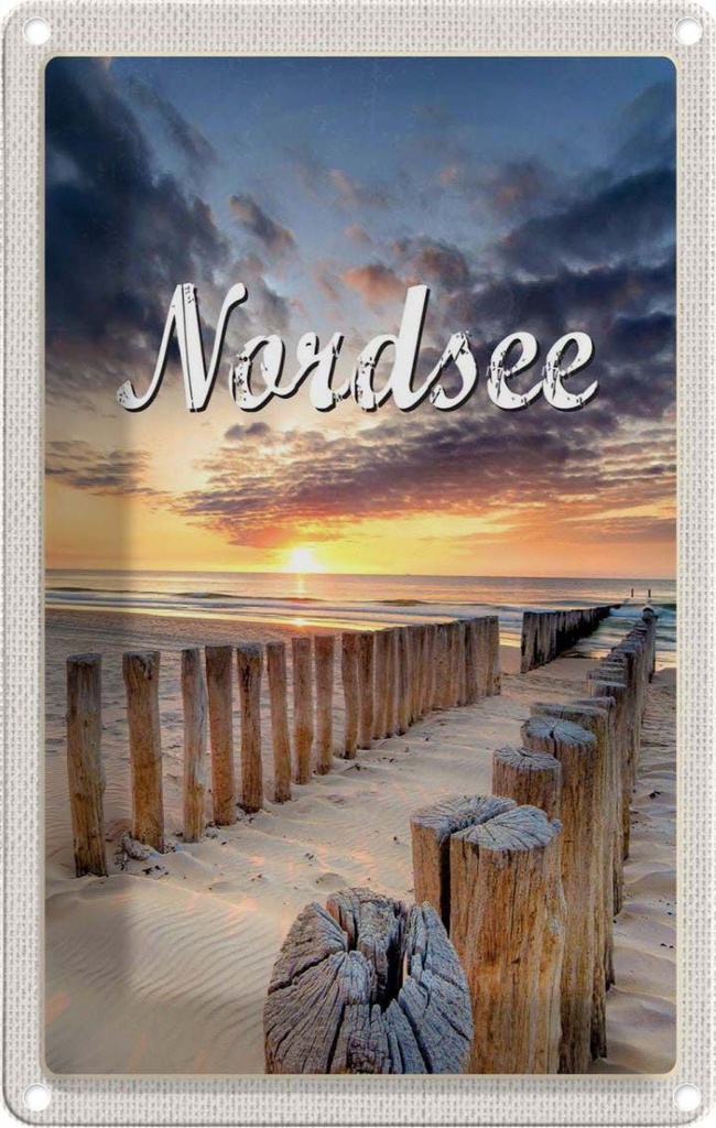 [LA-1782404] Blechschild 18x12 cm Nordsee Strand Sonnenuntergang Abend Bildmotiv Reisemotiv Abenteuer Reisen Urlaub