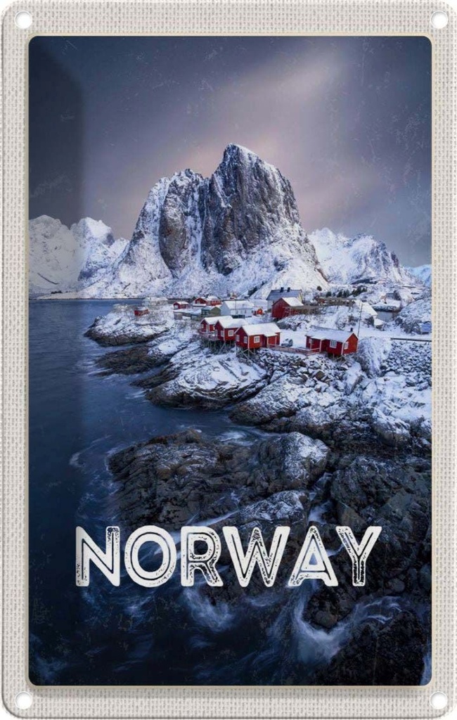 [LA-1782407] Blechschild 18x12 cm Norwegen Winterzeit Frost Kälte Meer Bildmotiv Reisemotiv Abenteuer Reisen Urlaub