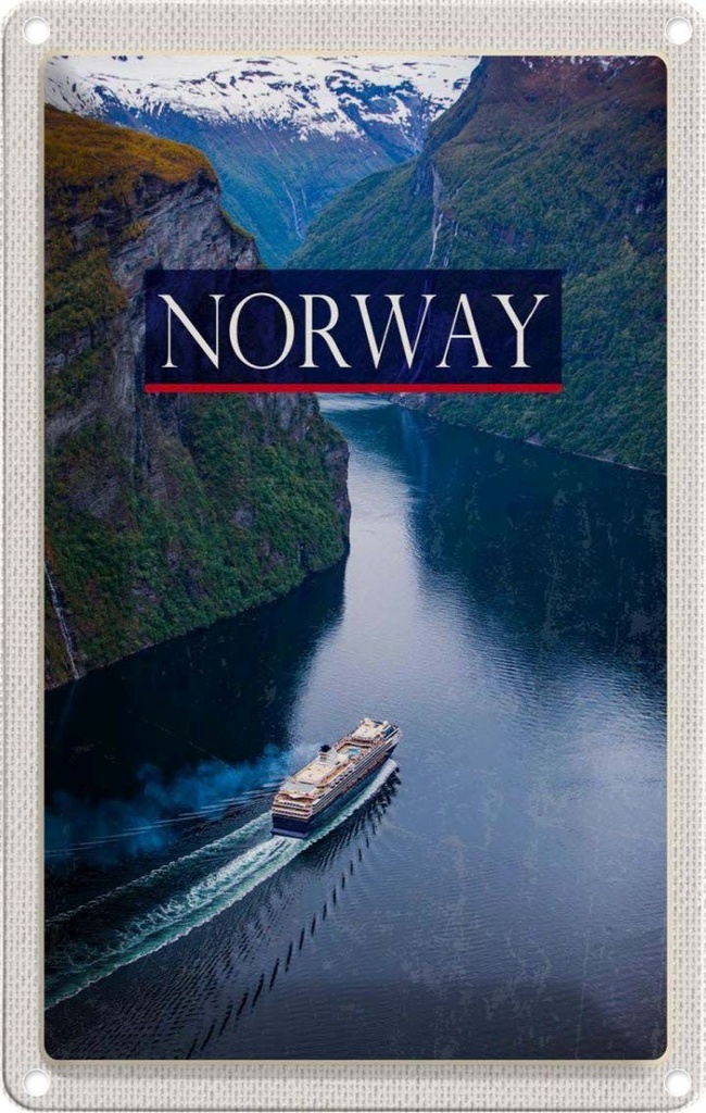 [LA-1782408] Blechschild 18x12 cm Norwegen Kreuzfahrt Reise Meer Gebirge Bildmotiv Reisemotiv Abenteuer Reisen Urlaub