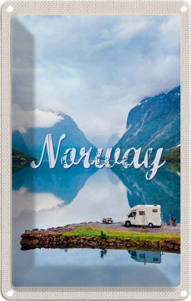 [LA-1782410] Blechschild 18x12 cm Norwegen Camping Meer Reise Bildmotiv Reisemotiv Abenteuer Reisen Urlaub