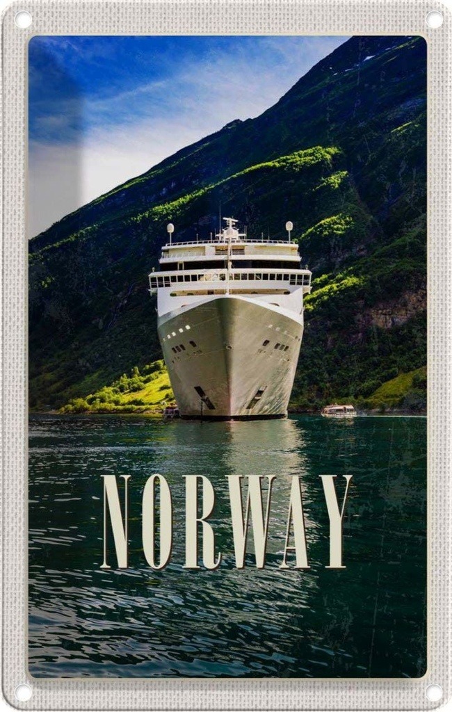 [LA-1782411] Blechschild 18x12 cm Norwegen Yacht Gebirge Meer Bildmotiv Reisemotiv Abenteuer Reisen Urlaub