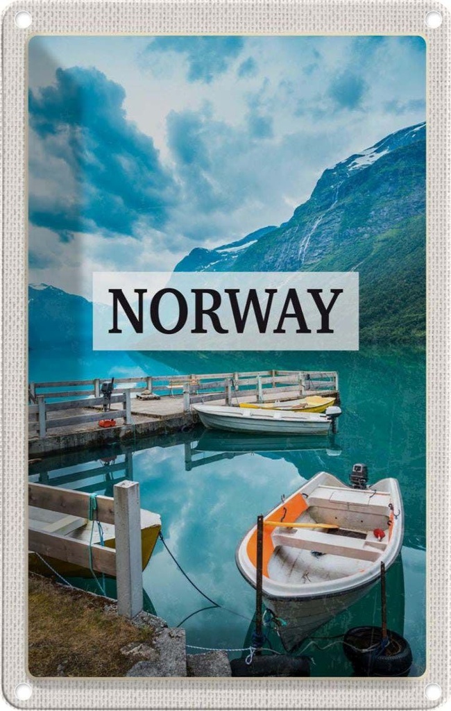 [LA-1782414] Blechschild 18x12 cm Norwegen Boot InselTrip Bildmotiv Reisemotiv Abenteuer Reisen Urlaub