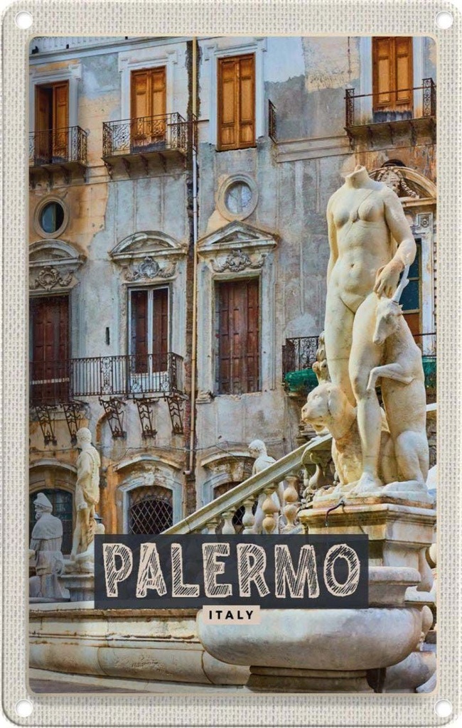 [LA-1782420] Blechschild 18x12 cm Palermo Italien Skulptur Altstadt Bildmotiv Reisemotiv Abenteuer Reisen Urlaub
