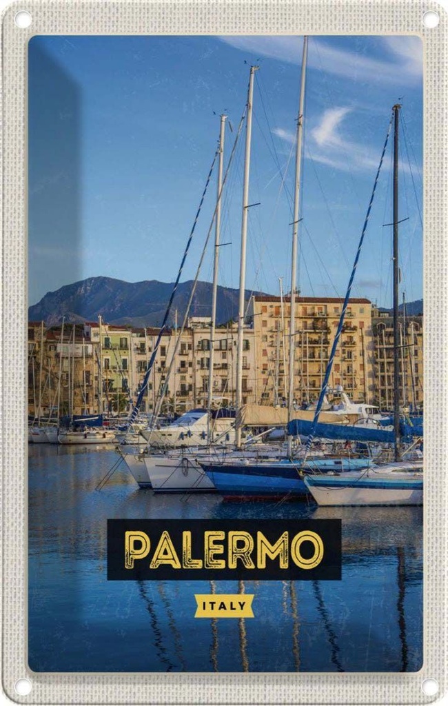 [LA-1782422] Blechschild 18x12 cm Palermo Italien Meer Boote Bildmotiv Reisemotiv Abenteuer Reisen Urlaub