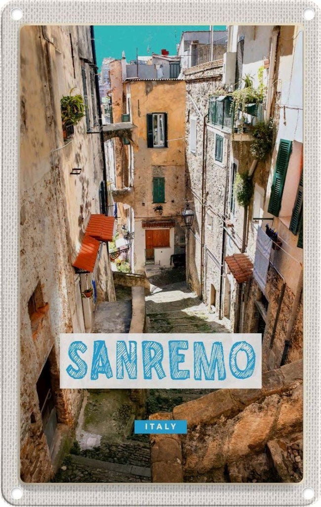 [LA-1782424] Blechschild 18x12 cm Sanremo Italien Altstadt Gebäude Bildmotiv Reisemotiv Abenteuer Reisen Urlaub