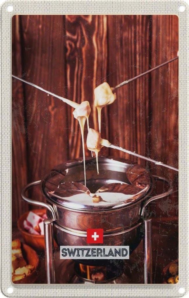 [LA-1782432] Blechschild 18x12 cm Schweiz Europa Käse Raclette Gerichte Bildmotiv Reisemotiv Abenteuer Reisen Urlaub