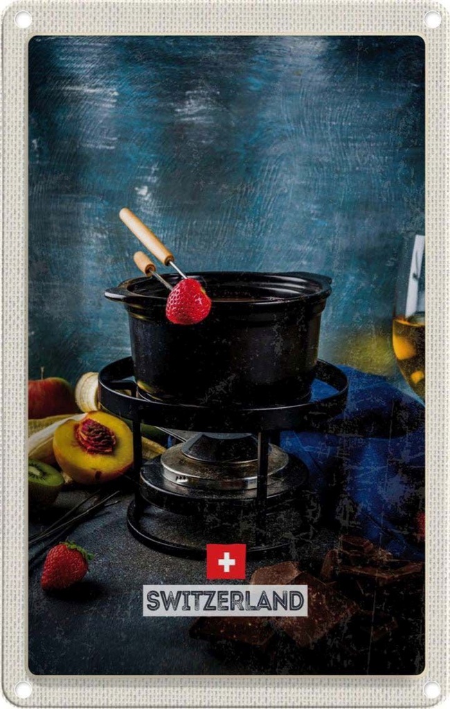 [LA-1782435] Blechschild 18x12 cm Schweiz Süße Dessert Obst Schokolade Bildmotiv Reisemotiv Abenteuer Reisen Urlaub